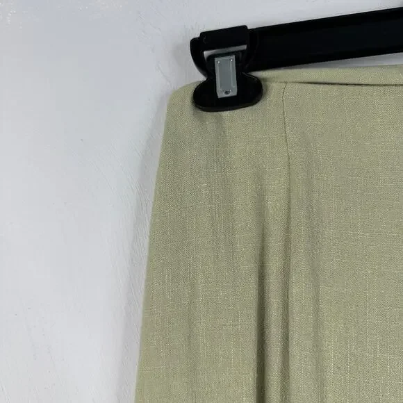 Stradivarius Green Linen Blend Asymmetrical Light Green Midi Skirt - Picture 7 of 9